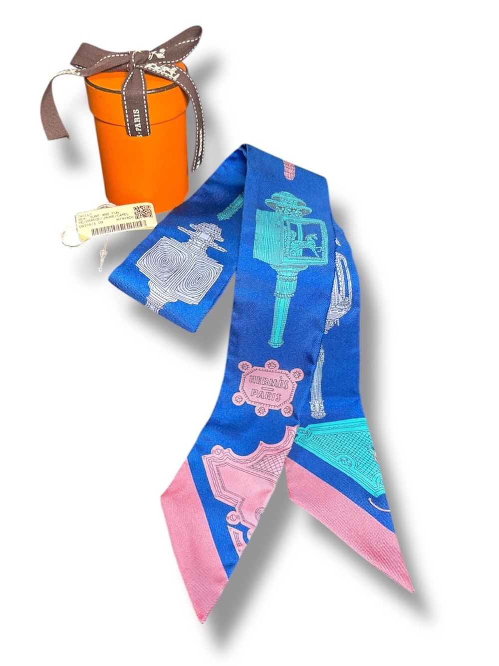 Hermes Merveilleuses Lanternes Twilly Scarf Blue Pink Silk New in Box Auth NIB